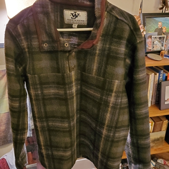 JOHN WAYNE WOOLY FLEECE 1/4 SNAP PULLOVER PLAID SWEATER - SIZE large - Picture 2 of 4
